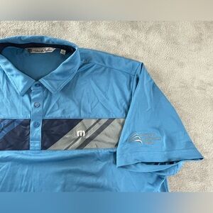 Travis Mathew Polo Shirt Mens XXL Golf Performance Seacoast Commerce Bank Blue